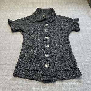 Eddie Bauer Sweater Womens Large Wool Blend Short Sleeve Button Front Pockets‎